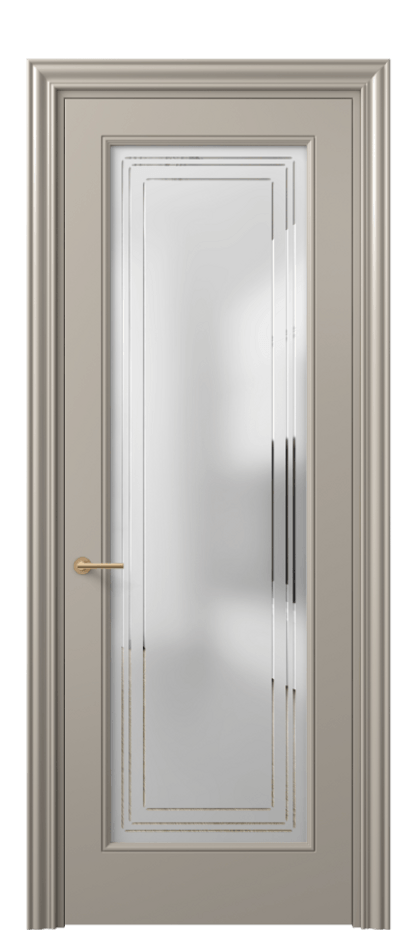 Межкомнатная дверь Mascot 8400 Матовый бисквитный Сатинированное стекло с гравировкой "Грани", триплекс Цена 77599 ₽ | Volhovec