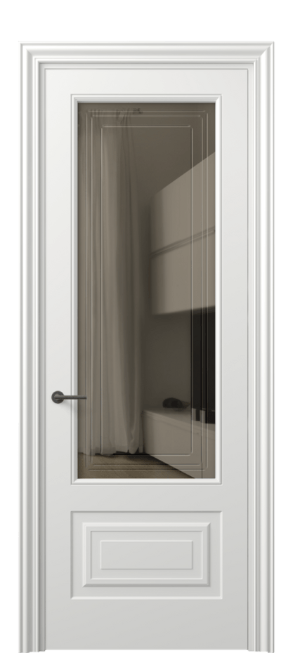 Межкомнатная дверь Mascot 8442 Матовый светло-серый Прозрачное бронзовое стекло с гравировкой "Грани", триплекс Цена 77599 ₽ | Volhovec