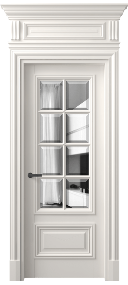 Межкомнатная дверь Антик 7316 Матовый пудровый белый Двустороннее зеркало с фацетом, триплекс Цена 183709 ₽ | Volhovec