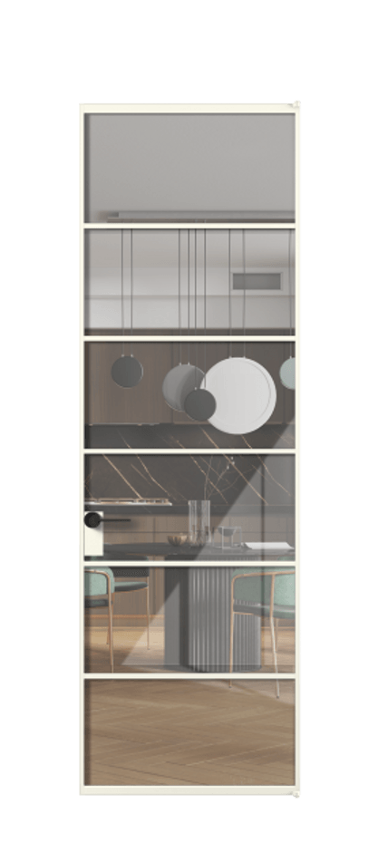 Алюминиевая дверь АЛПЛ040.04 Алюминий жемчужный Рефлективное прозрачное стекло "Stopsol", калёное, 6мм Цена 148790  | Volhovec