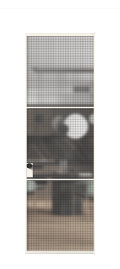 Алюминиевая дверь АЛПЛ040.03 Алюминий пудровый белый Декоративное стекло с сеткой "Mesh silver", триплекс, 6 мм Цена 117452  | Volhovec