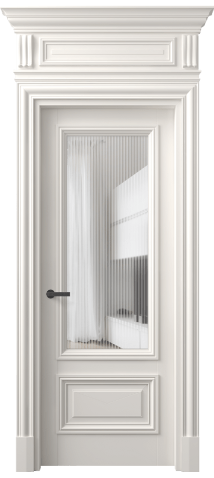 Межкомнатная дверь Антик 7306 Матовый пудровый белый Рифлёное стекло "Moru", триплекс Цена 170609 ₽ | Volhovec