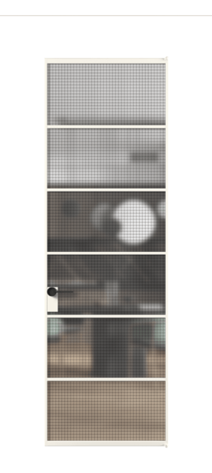 Алюминиевая дверь АЛПЛ040.04 Алюминий пудровый белый Декоративное стекло с сеткой "Mesh silver", триплекс Цена 134030  | Volhovec