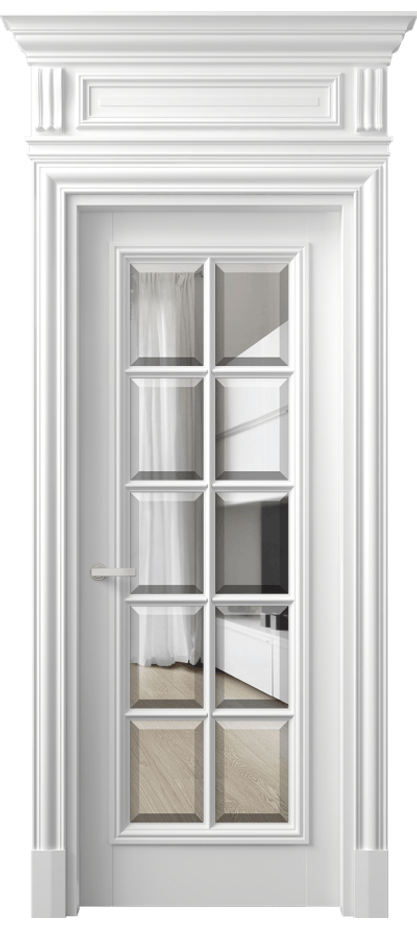 Межкомнатная дверь Антик 7310 Матовый белоснежный Прозрачное стекло с фацетом Цена 218051 ₽ | Volhovec