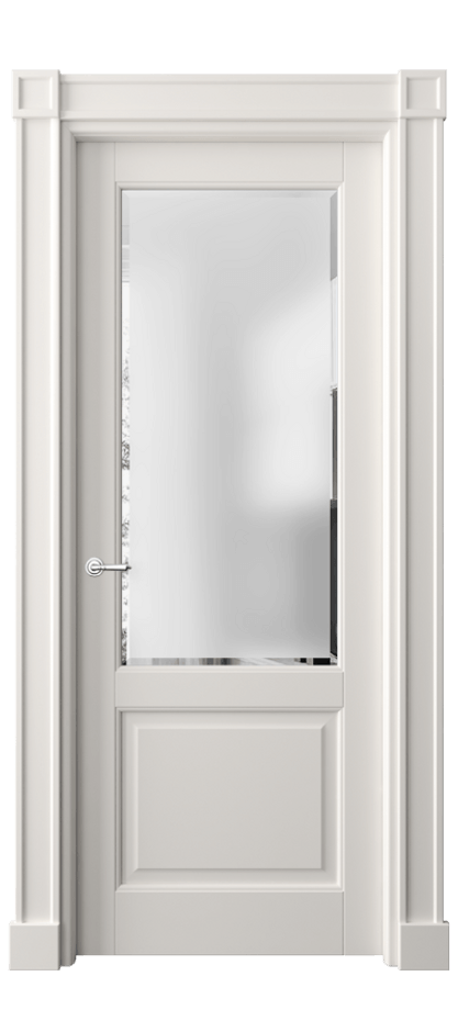 Межкомнатная дверь Тоскана Плано 6302 Матовый пудровый белый Сатинированное стекло с фацетом Цена 129639 ₽ | Volhovec