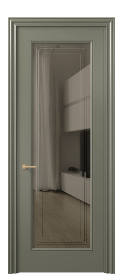 Межкомнатная дверь Маскот 8400 Матовый оливковый тёмный Прозрачное бронзовое стекло с гравировкой "Грани", триплекс Цена 82499 ₽ | Volhovec