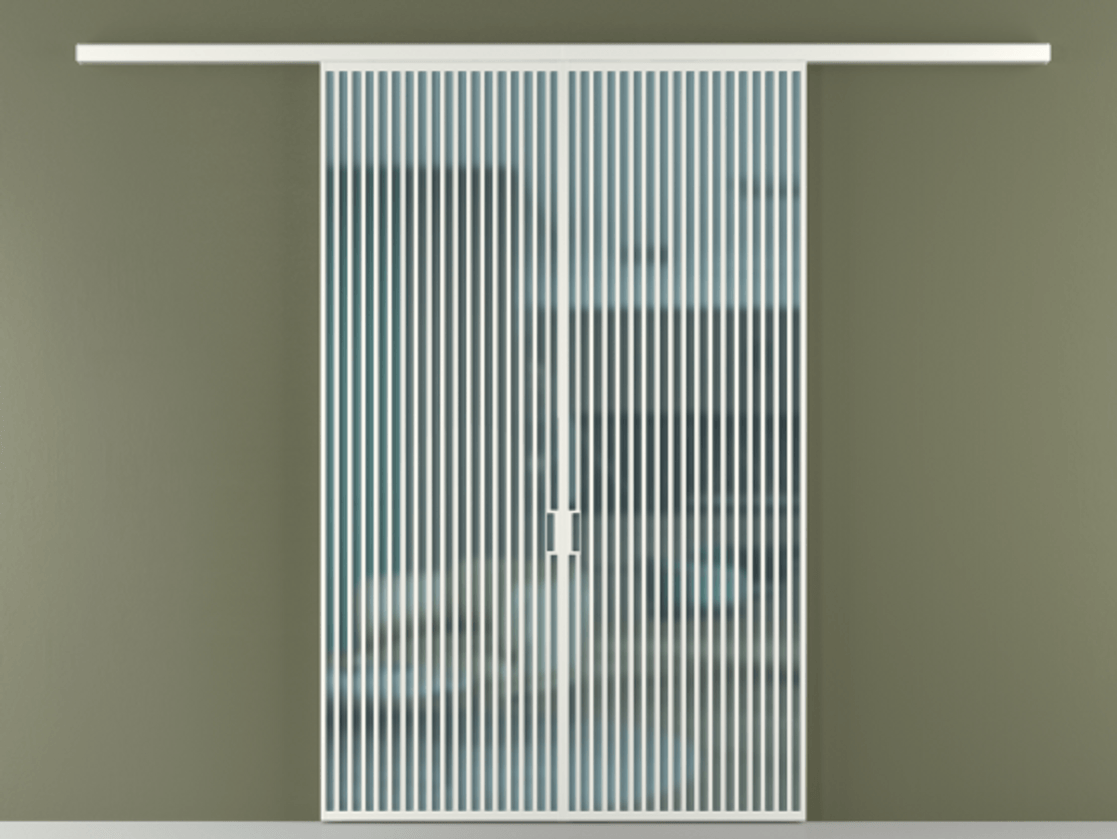 Перегородка Formato вдоль стены 2 створки АЛПР 040.06 Алюминий светло-серый Сатинированное голубое стекло, триплекс Цена 429000 ₽ | Volhovec