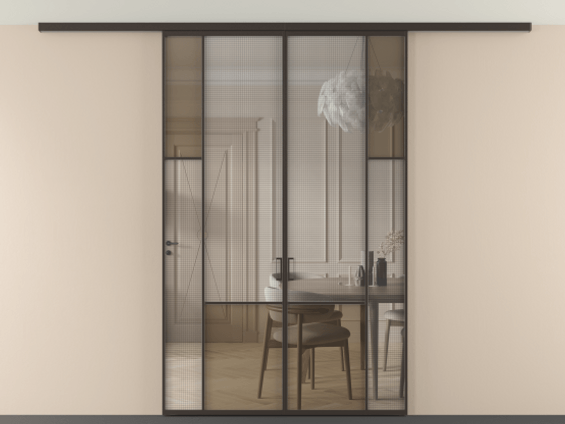 Перегородка Mosaic вдоль стены на потолок двустворчатая #VENDORCODE# #FURNISH# #GLASS# Цена #PRICE# #CURRENCY# | Volhovec