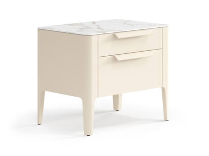 Мебель Тумба прикроватная Piega 2 ящика. Цвет Матовый светло-бежевый. Материал Гладкая эмаль. Коллекция Тумба прикроватная Piega 2 ящика. Картинка.