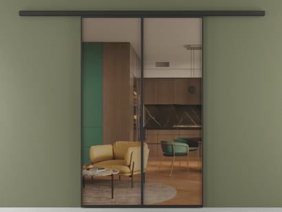 Алюминевая перегородка vd2_01 Бронза триплекс ЧЕР. Цвет Алюминий Черный. Материал Алюминий. Коллекция Перегородка Formato вдоль стены двустворчатая. Картинка.