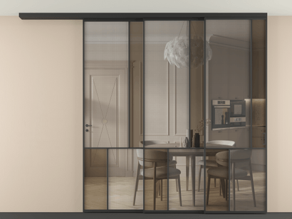 Алюминевая перегородка vdt3_1 ЧЕР. Цвет Алюминий Черный. Материал Алюминий. Коллекция Перегородка Mosaic вдоль стены телескопик синхро 3. Картинка.