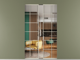 Алюминевая перегородка АЛПР 040.05 ММБ Crystalvision. Цвет Алюминий молочно-белый. Материал Алюминий в эмали. Коллекция Перегородка Formato скрытый пенал двустворчатая. Картинка.