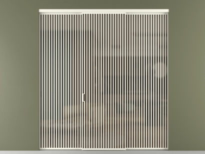 Алюминевая перегородка АЛПР 040.06_АЖМ_Бронза сатин триплекс_new. Цвет Алюминий жемчужный. Материал Алюминий в эмали. Коллекция Перегородка Formato внутри проёма трёхстворчатая. Картинка.