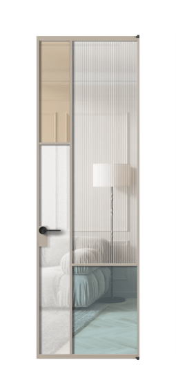 Дверь межкомнатная АЛПЛ041.13 АБСК 4 стекла. Цвет Алюминий бисквитный. Материал Алюминий в эмали. Коллекция Mosaic. Картинка.