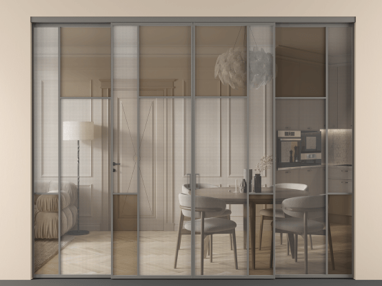 Алюминевая перегородка vnt4_5_АКЛС_MS+Бронза триплекс_new. Цвет Алюминий классический серый. Материал Алюминий в эмали. Коллекция Перегородка Mosaic внутри проёма 4 створки. Фото. Алюминевая перегородка vnt4_5_АКЛС_MS+Бронза триплекс_new. Цвет Алюминий классический серый. Материал Алюминий в эмали. Коллекция Перегородка Mosaic внутри проёма 4 створки. Картинка.