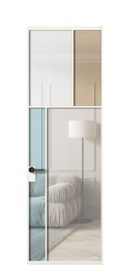 Дверь межкомнатная АЛПЛ041.22 АПБЛ 4 стекла. Цвет Алюминий пудровый белый. Материал Алюминий в эмали. Коллекция Mosaic. Картинка.