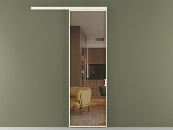 Алюминевая перегородка АЛПР 040.01_АМБ_Бронза триплекс_new. Цвет Алюминий молочно-белый. Материал Алюминий в эмали. Коллекция Перегородка Formato вдоль стены 1 створка. Картинка.