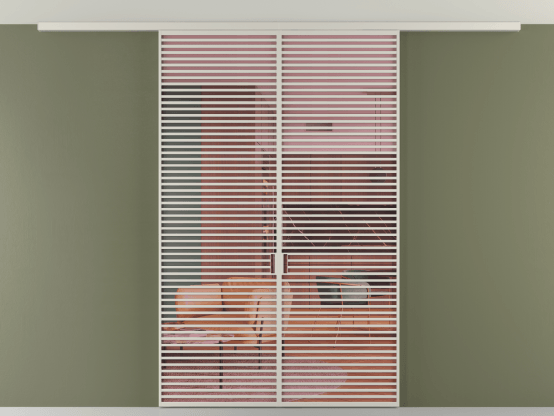 Алюминевая перегородка vd2_07 Алюминий тёплый серый Прозрачное розовое стекло, триплекс, 6мм. Цвет Алюминий тёплый серый. Материал Алюминий в эмали. Коллекция Перегородка Formato вдоль стены на потолок 2 створки. Картинка.