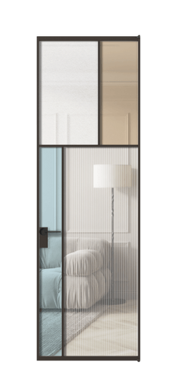 Дверь межкомнатная АЛПЛ041.22 ААН 4 стекла. Цвет Алюминий антрацит. Материал Алюминий в эмали. Коллекция Mosaic. Картинка.